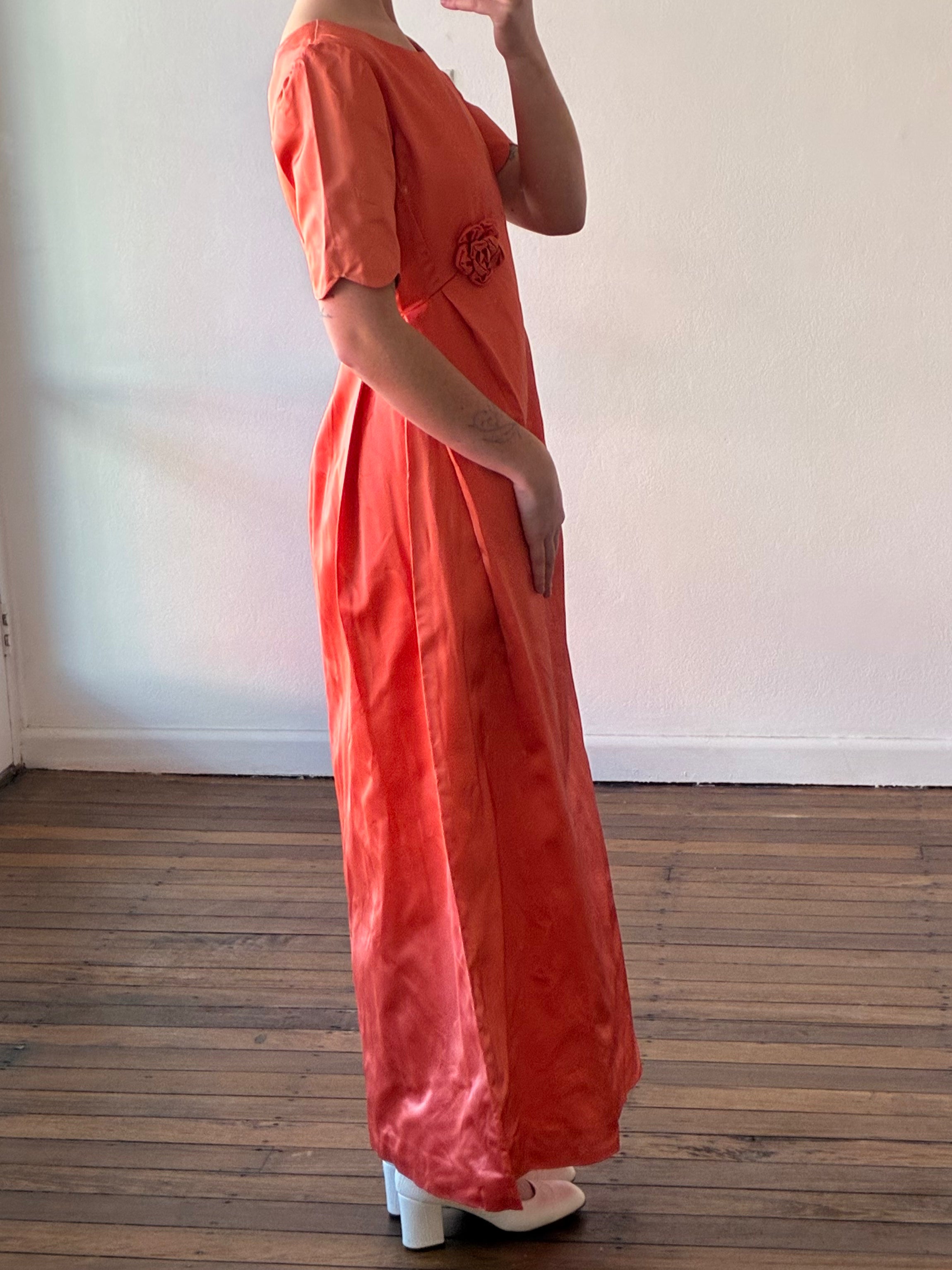 60s Papaya Rosette Detail A-line Dress