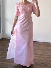 60s Pink Corded Lace Empire Cape Dress