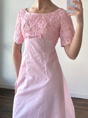 60s Pink Corded Lace Empire Cape Dress