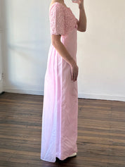 60s Pink Corded Lace Empire Cape Dress