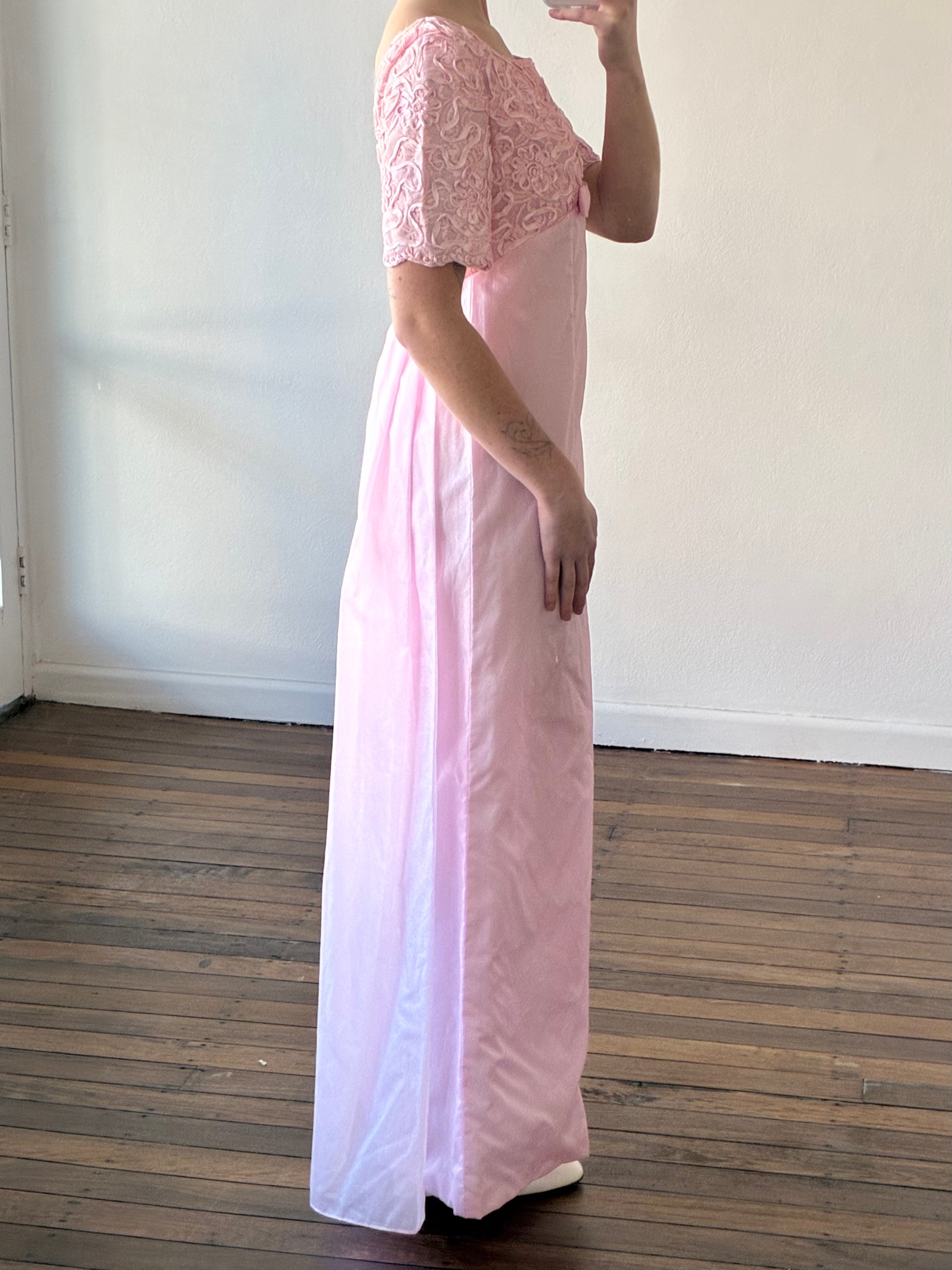 60s Pink Corded Lace Empire Cape Dress