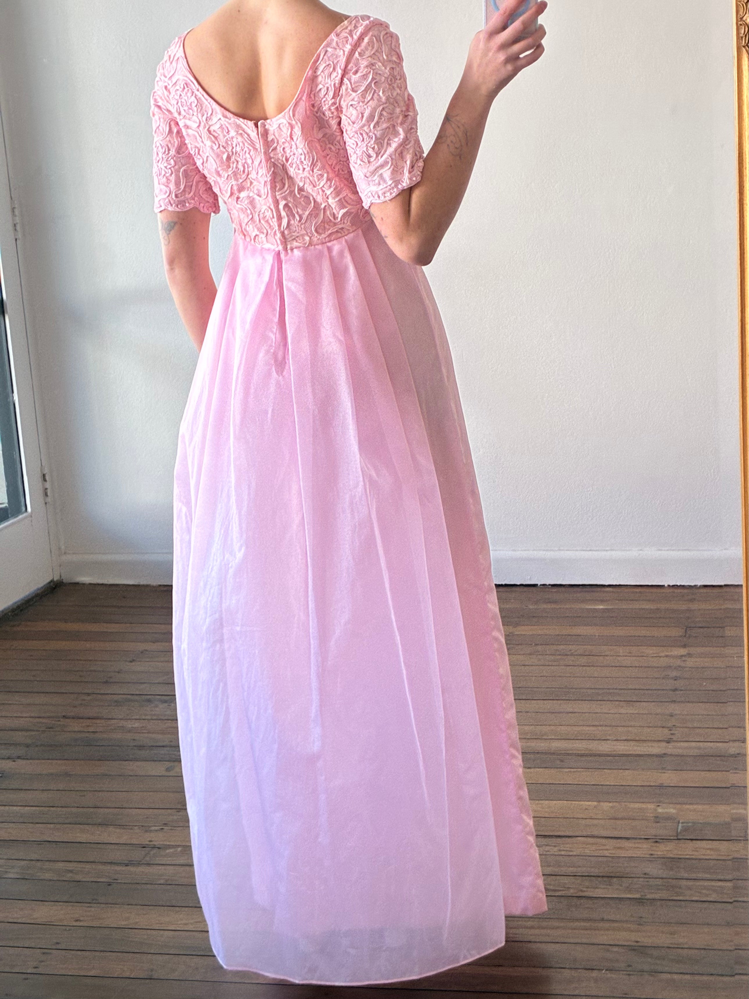 60s Pink Corded Lace Empire Cape Dress