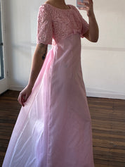 60s Pink Corded Lace Empire Cape Dress
