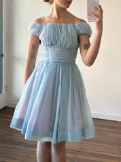 50s Periwinkle and Sky Blue Gathered Chiffon Mini
