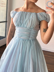 50s Periwinkle and Sky Blue Gathered Chiffon Mini