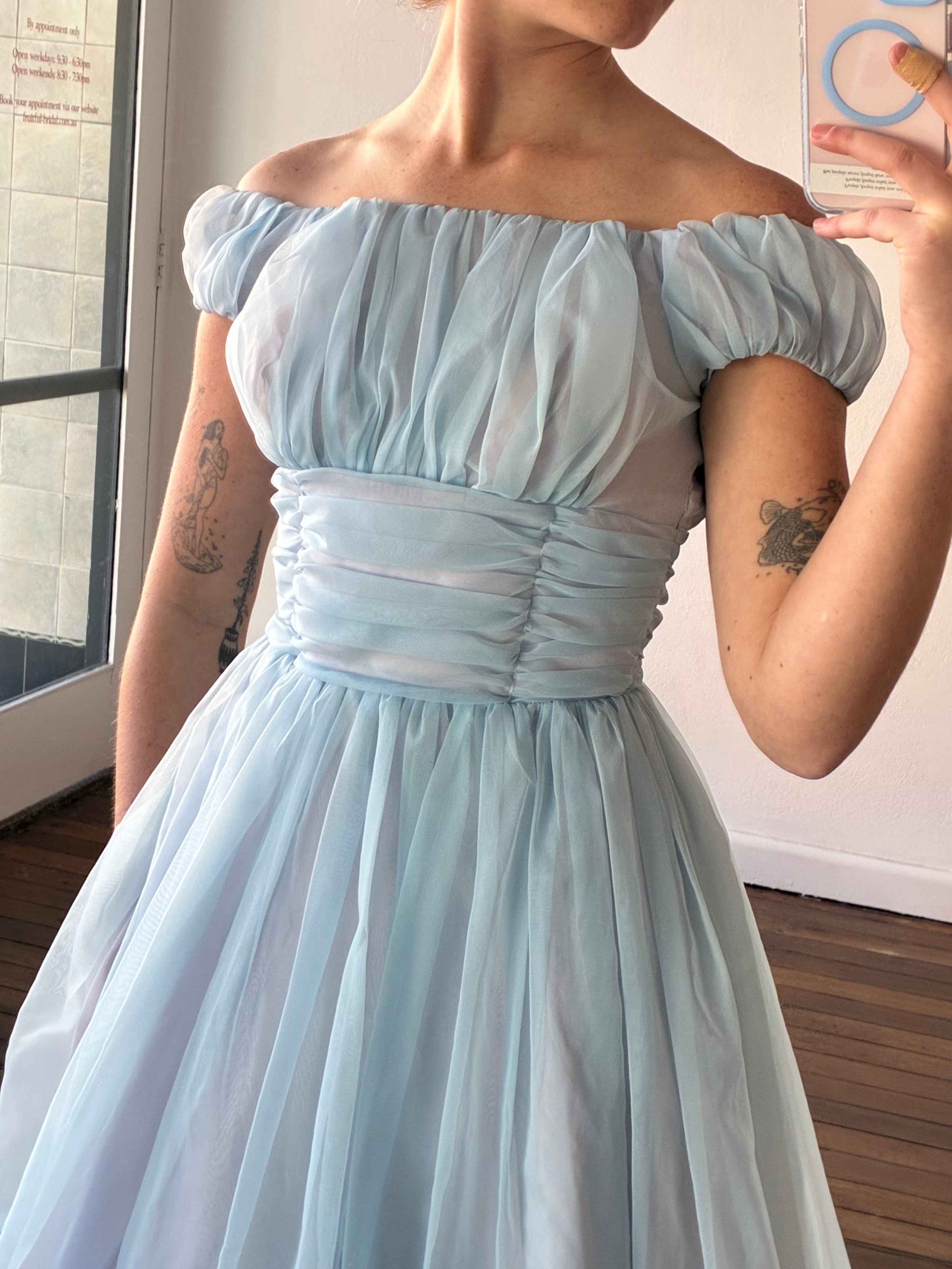 50s Periwinkle and Sky Blue Gathered Chiffon Mini