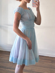 50s Periwinkle and Sky Blue Gathered Chiffon Mini