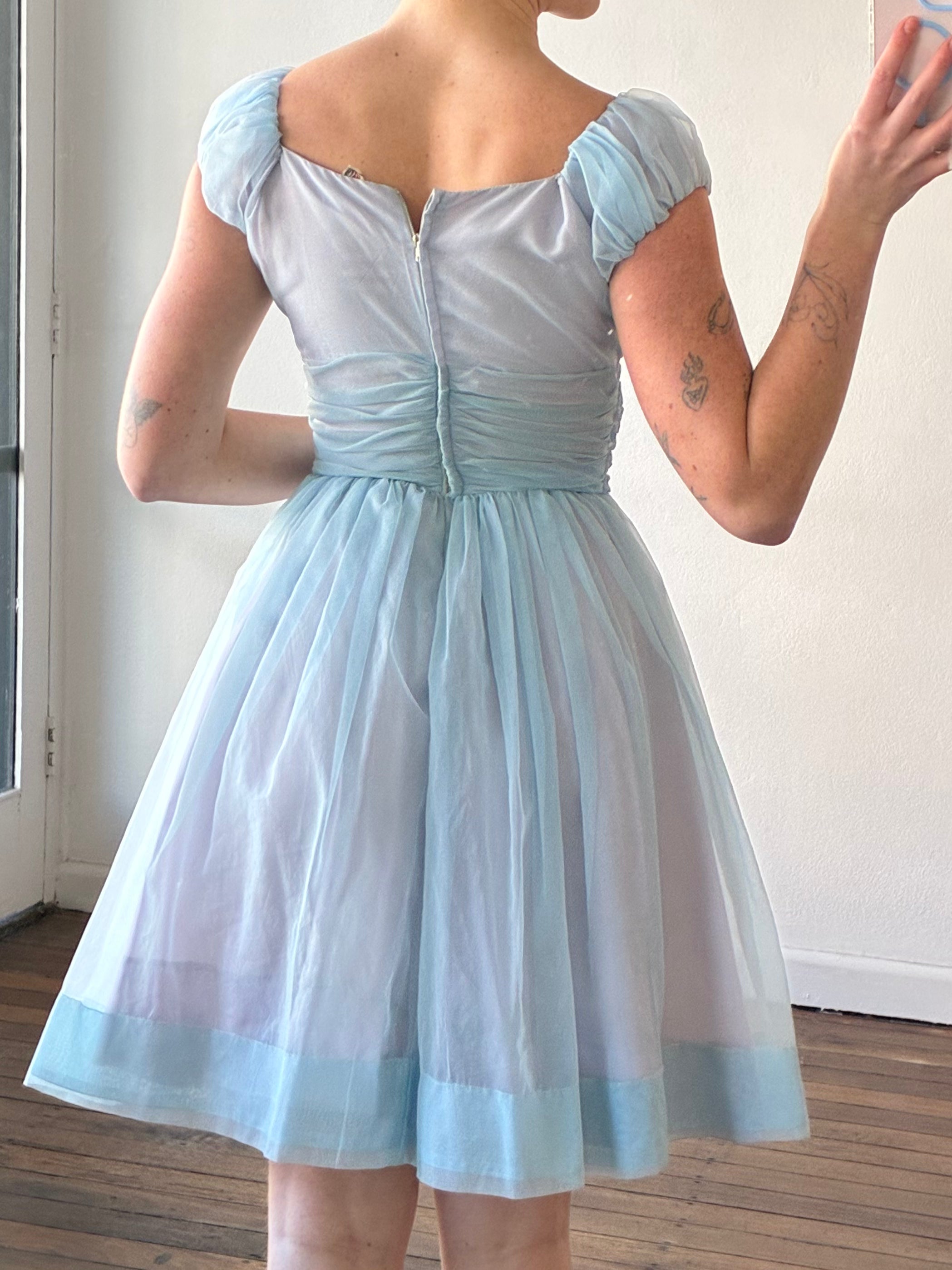 50s Periwinkle and Sky Blue Gathered Chiffon Mini
