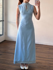 60s Sky Blue Key Hole Shift Dress