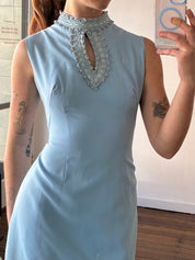 60s Sky Blue Key Hole Shift Dress