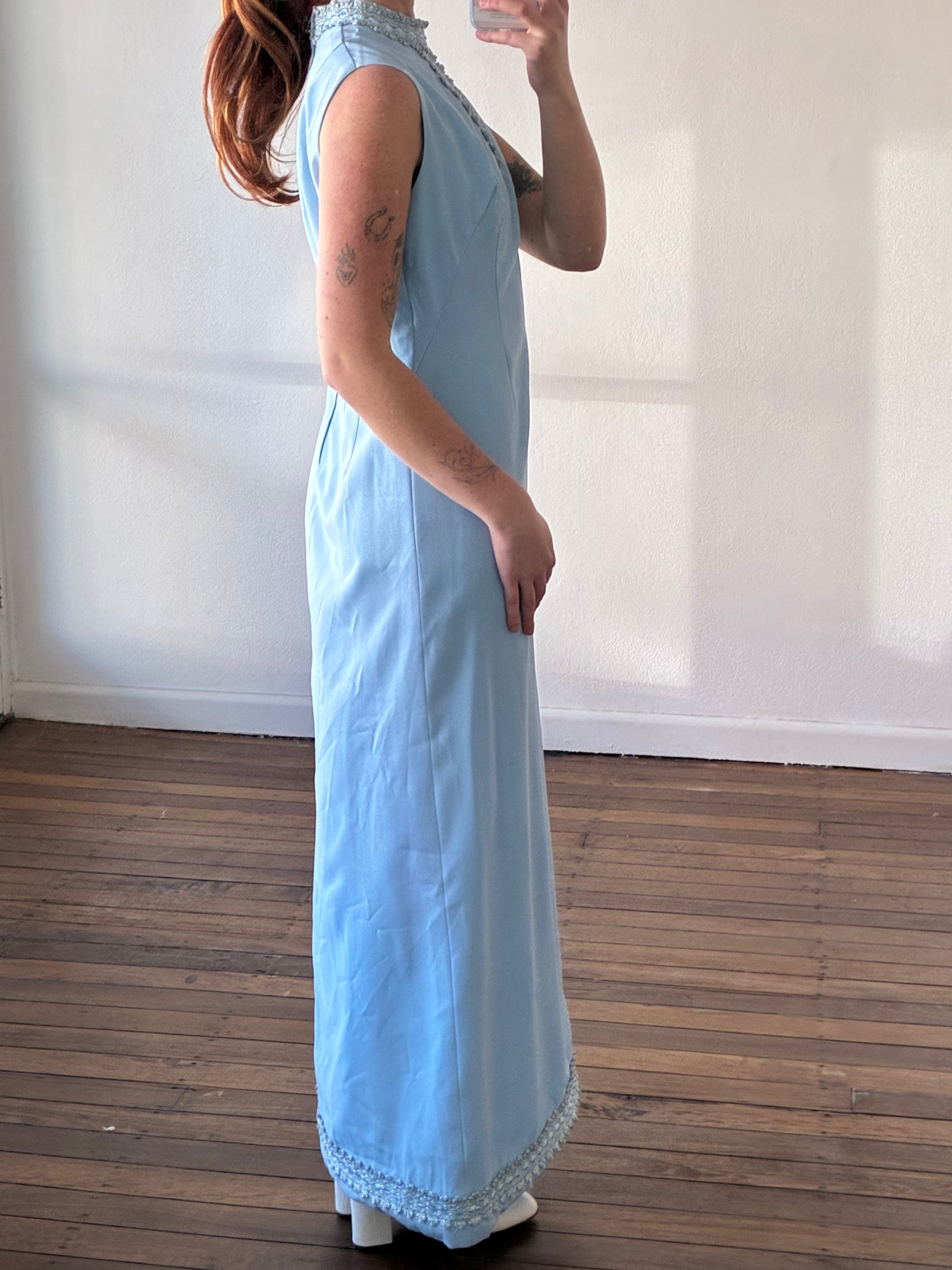 60s Sky Blue Key Hole Shift Dress