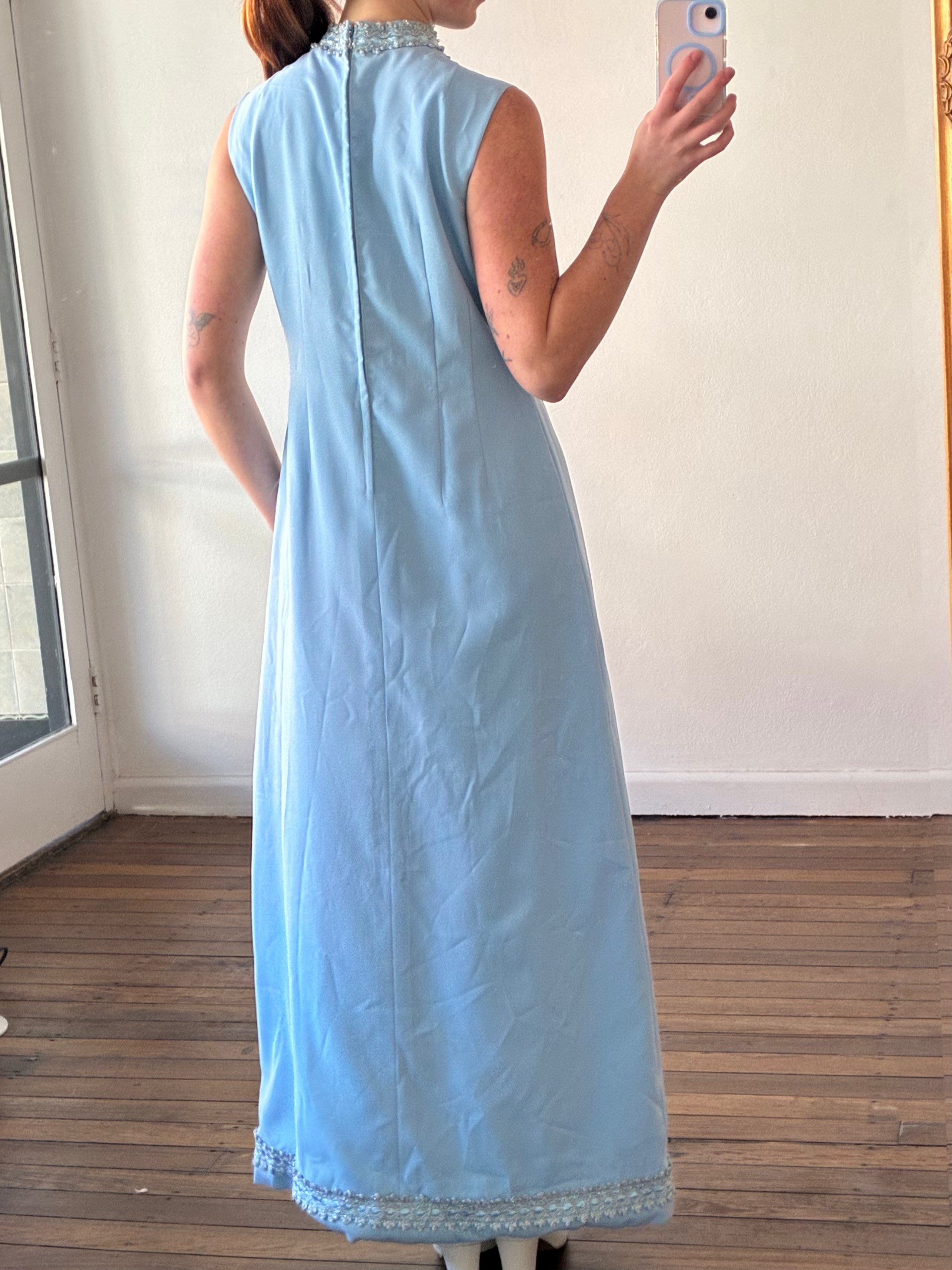 60s Sky Blue Key Hole Shift Dress