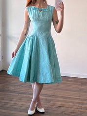 90s Turquoise Jacquard Bow Detail Mini