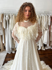 70s Cream Embroidered Prairie Dress