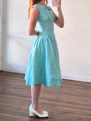90s Turquoise Jacquard Bow Detail Mini