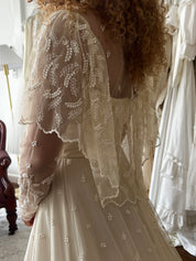 70s Cream Embroidered Prairie Dress