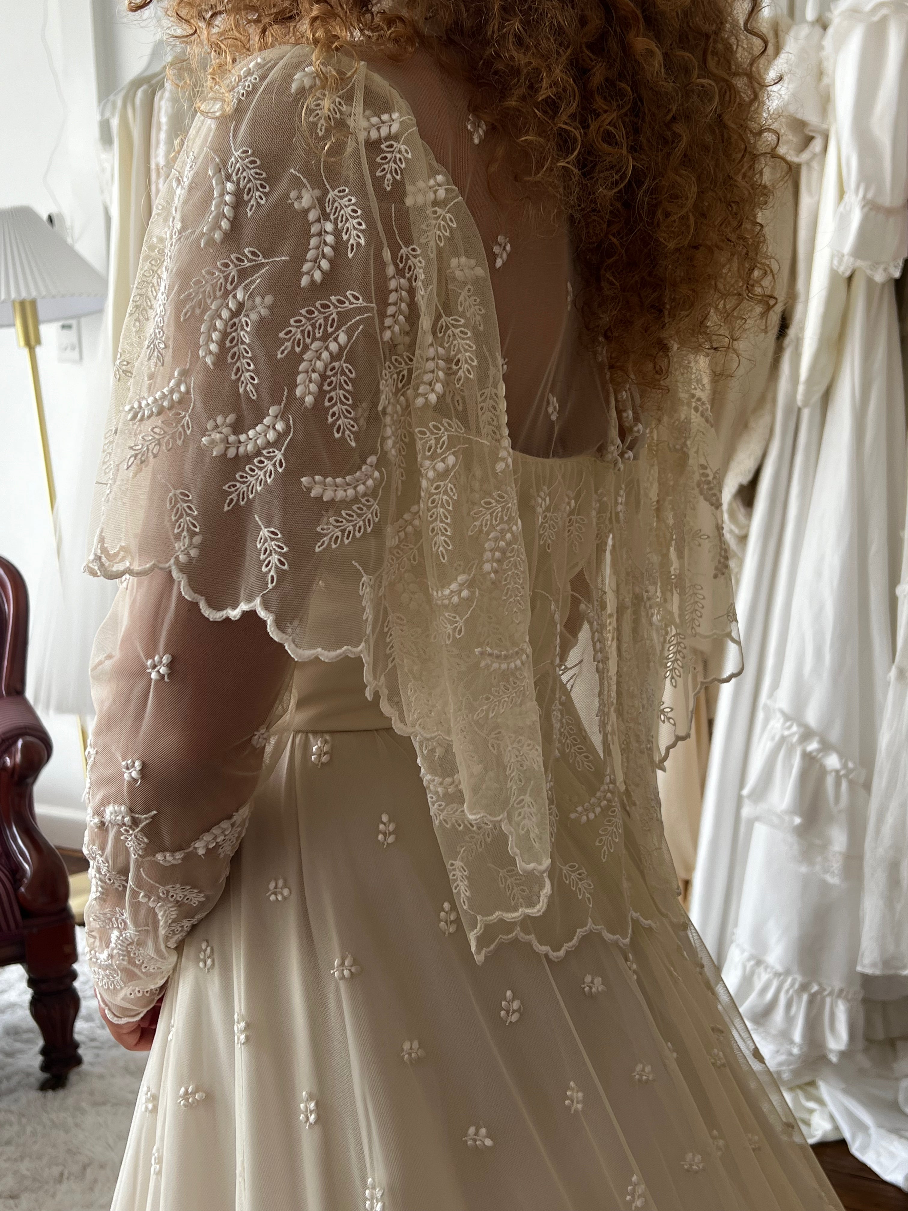 70s Cream Embroidered Prairie Dress