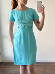 60s Capri Blue Guipure Lace Mini