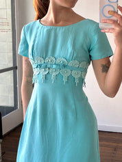 60s Capri Blue Guipure Lace Mini