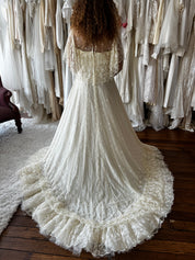 70s Cream Embroidered Prairie Dress