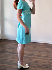60s Capri Blue Guipure Lace Mini
