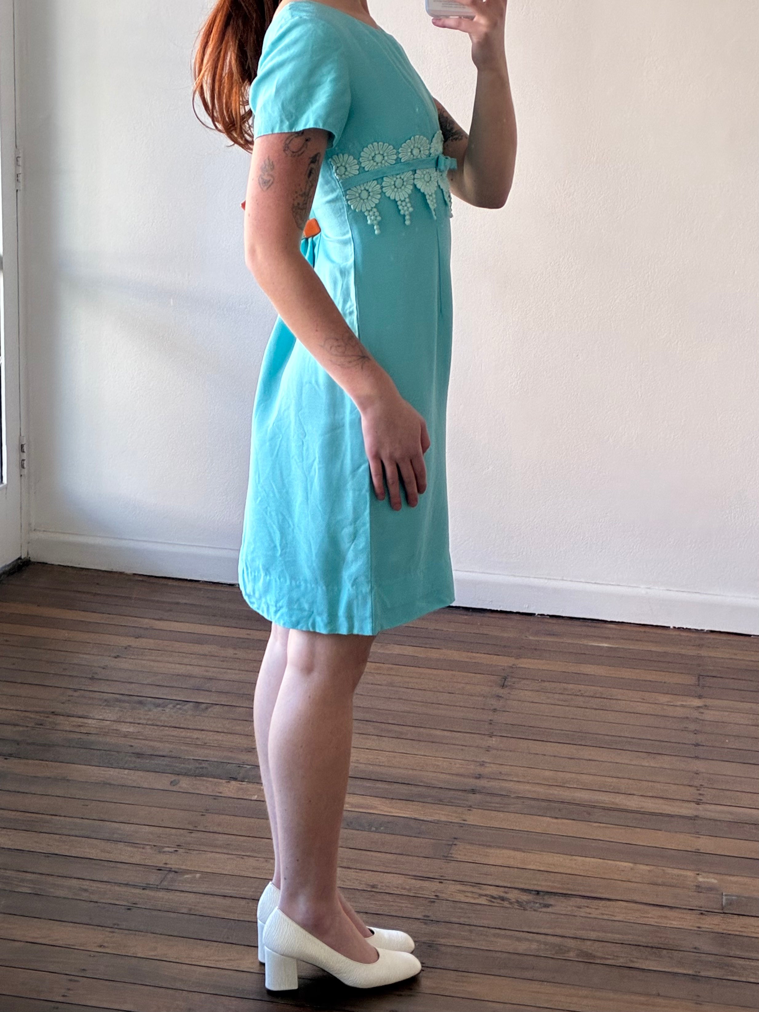 60s Capri Blue Guipure Lace Mini