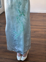 60s Aqua Beaded Silk Satin Qipao