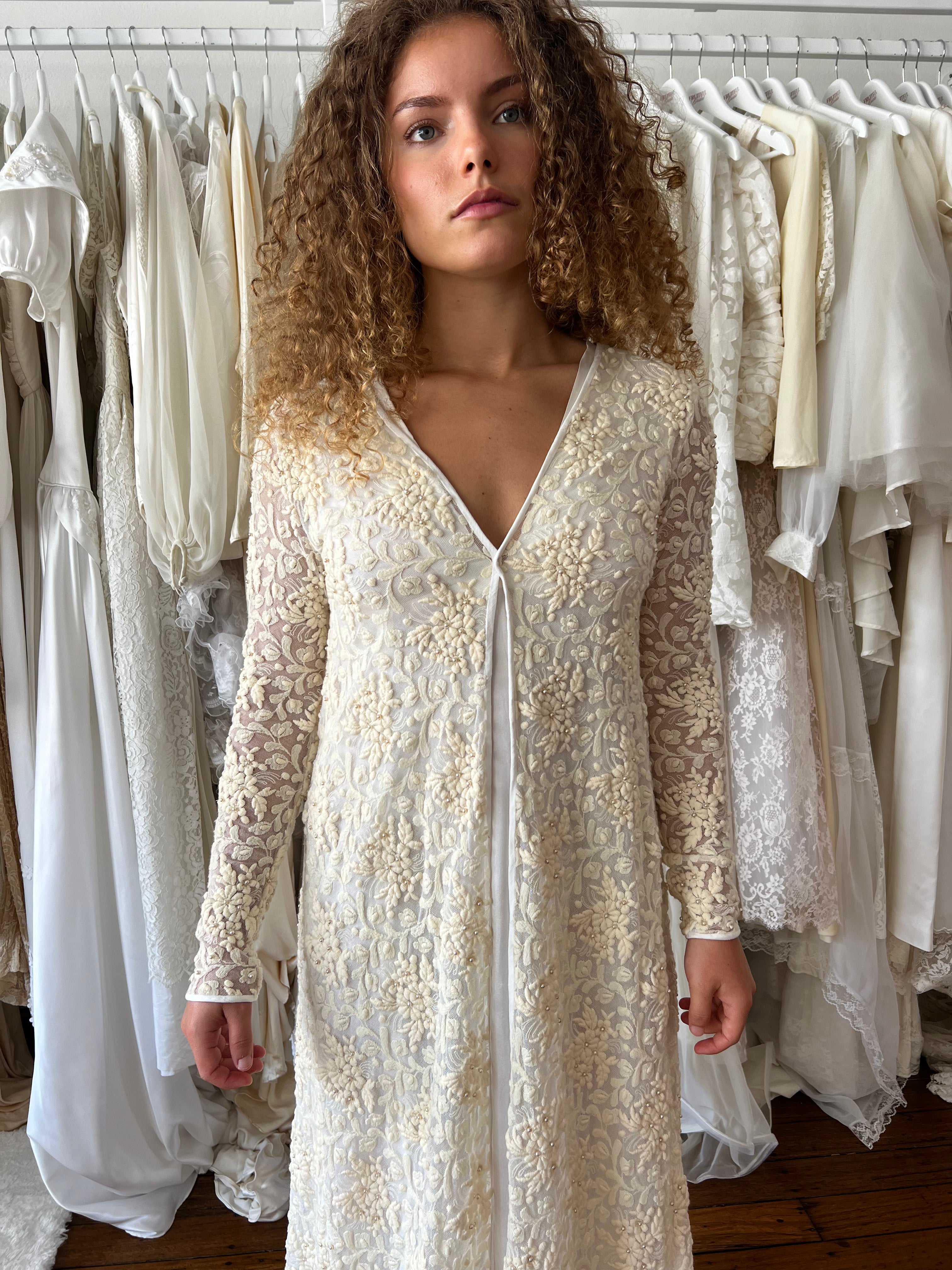 40s Embroidered Silk Net Long Sleeve Jacket