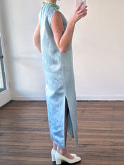 60s Aqua Beaded Silk Satin Qipao