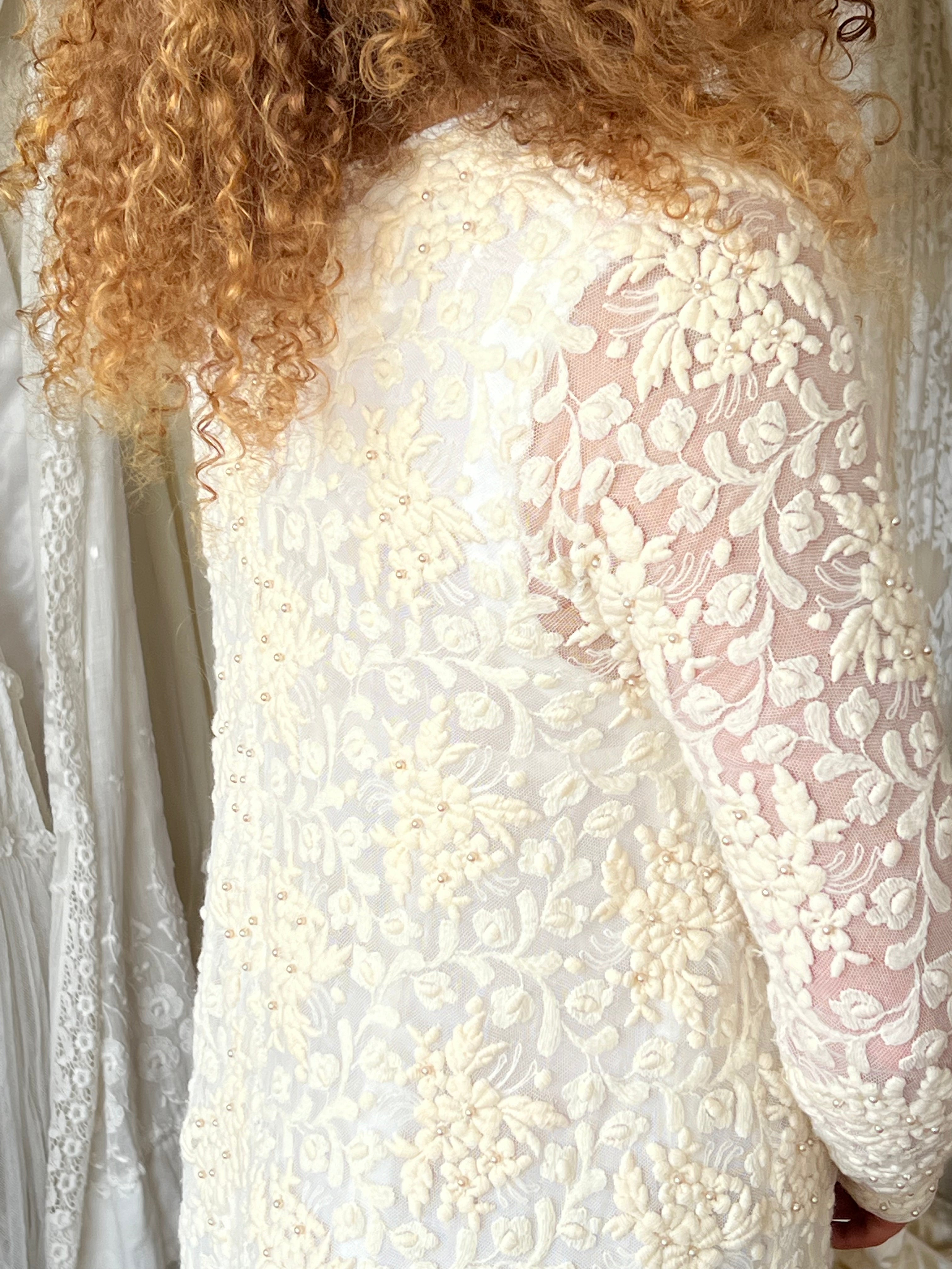 40s Embroidered Silk Net Long Sleeve Jacket