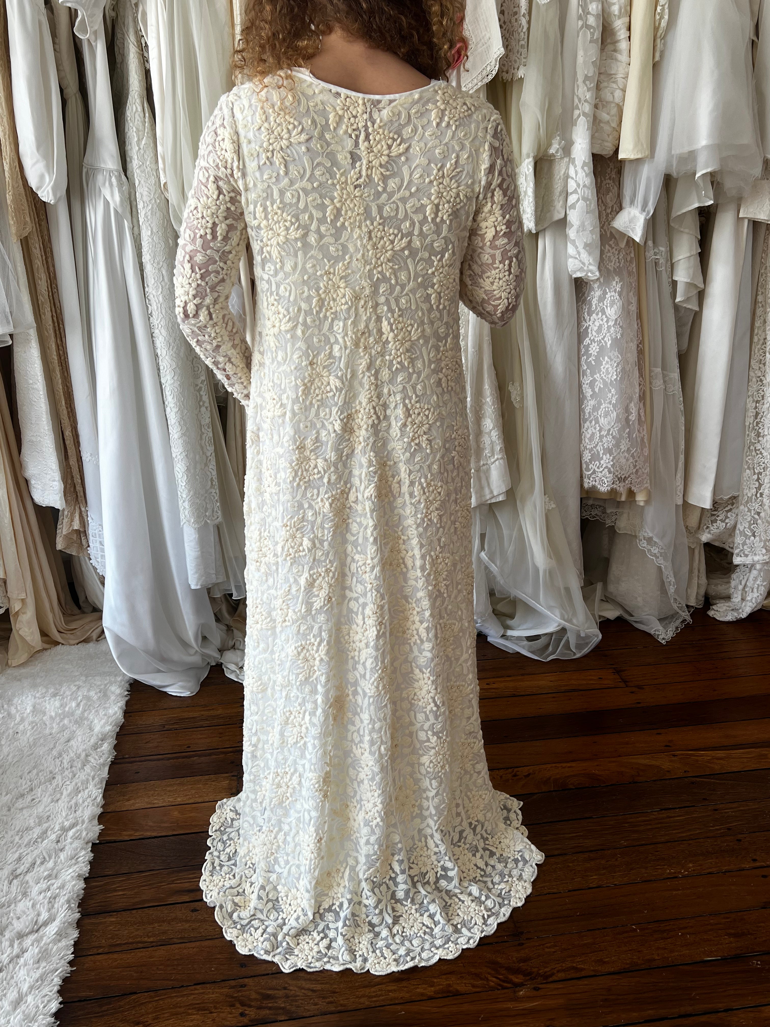 40s Embroidered Silk Net Long Sleeve Jacket