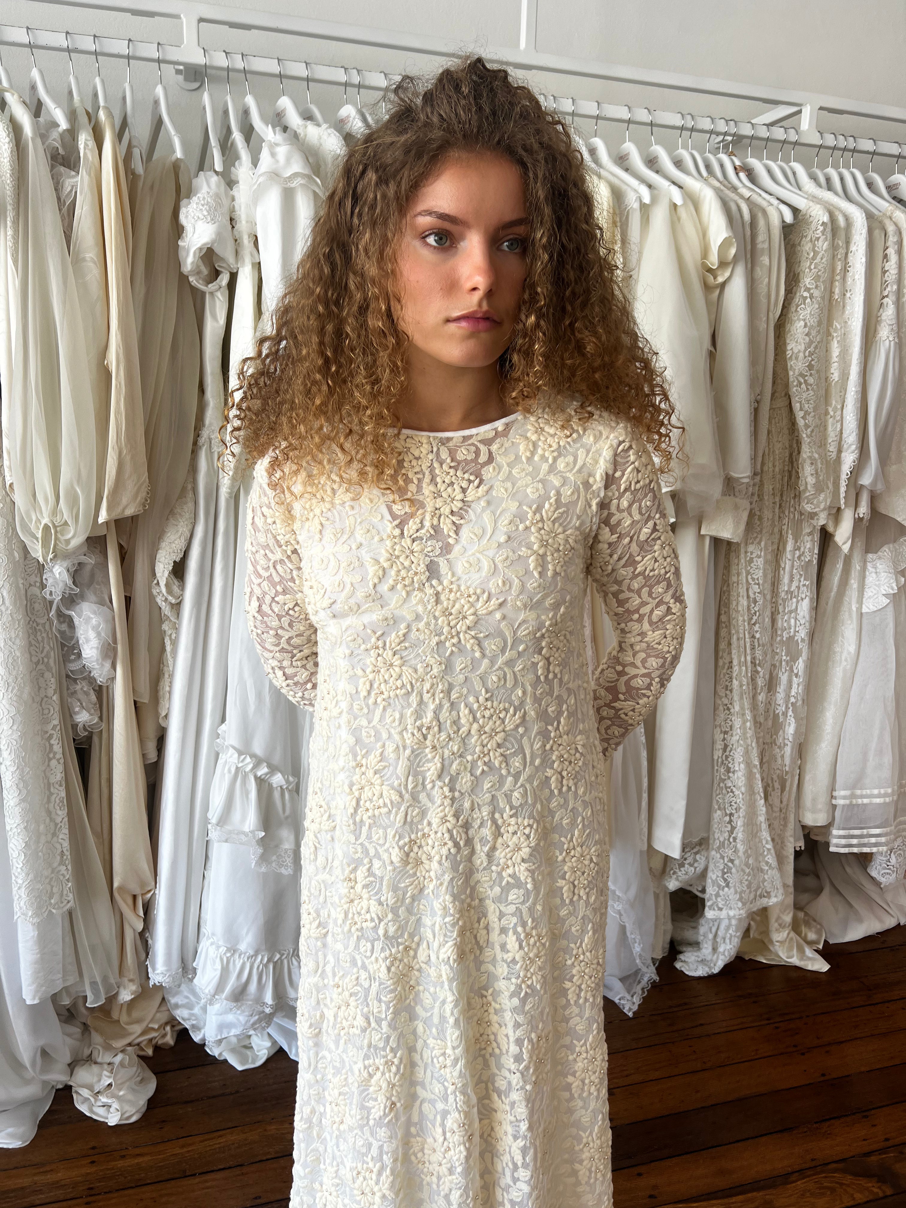 40s Embroidered Silk Net Long Sleeve Jacket