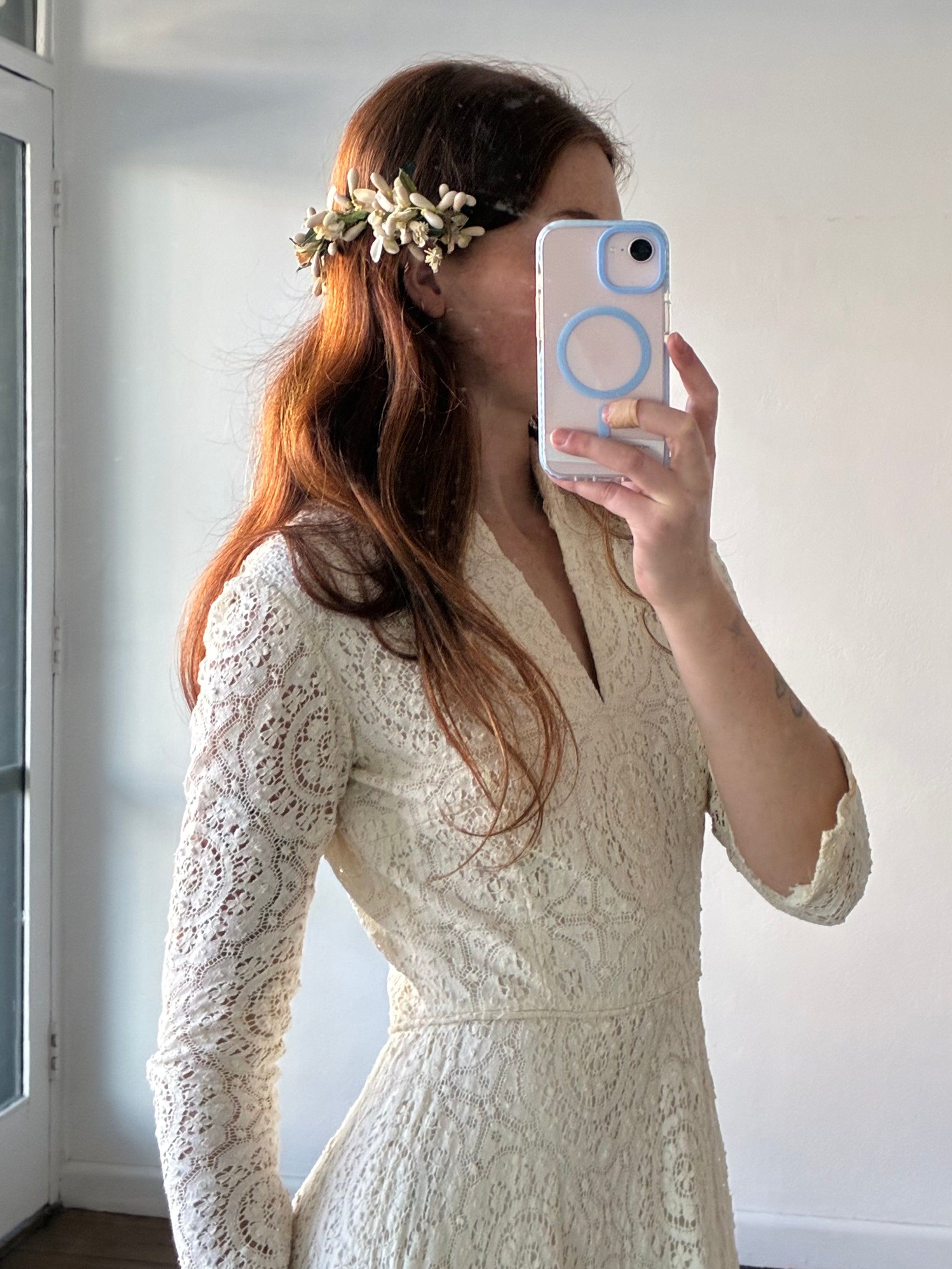 30s Orange Blossom Wax Flower Juliet Asymmetrical Crown