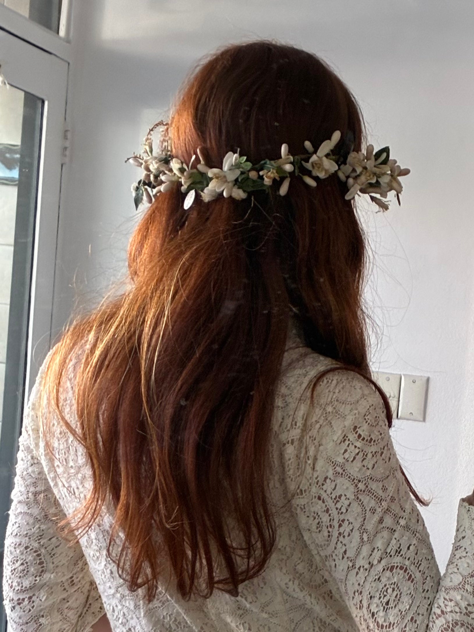 30s Orange Blossom Wax Flower Juliet Asymmetrical Crown
