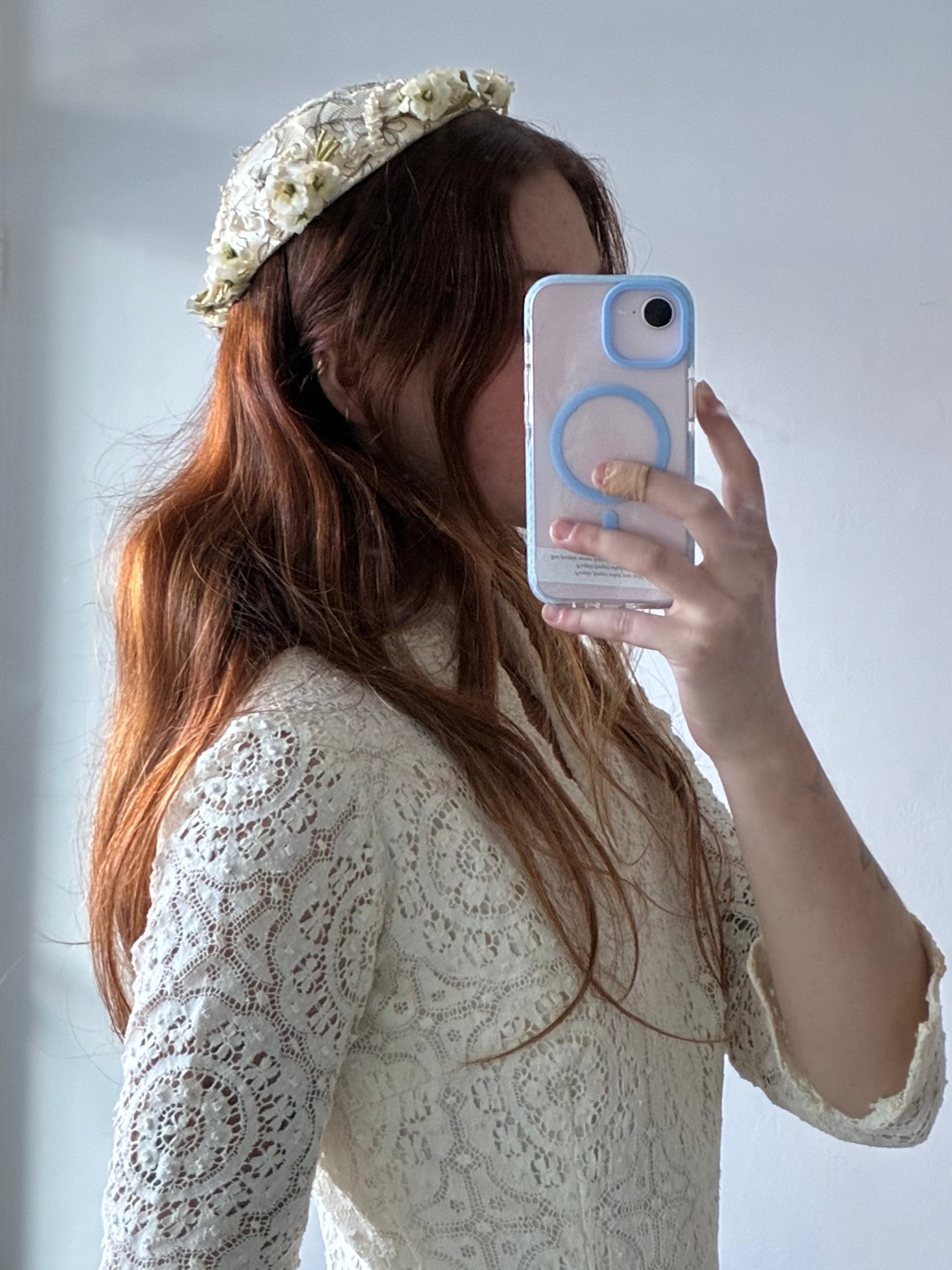 40s Chantilly Lace Flower Detail Juliet Cap