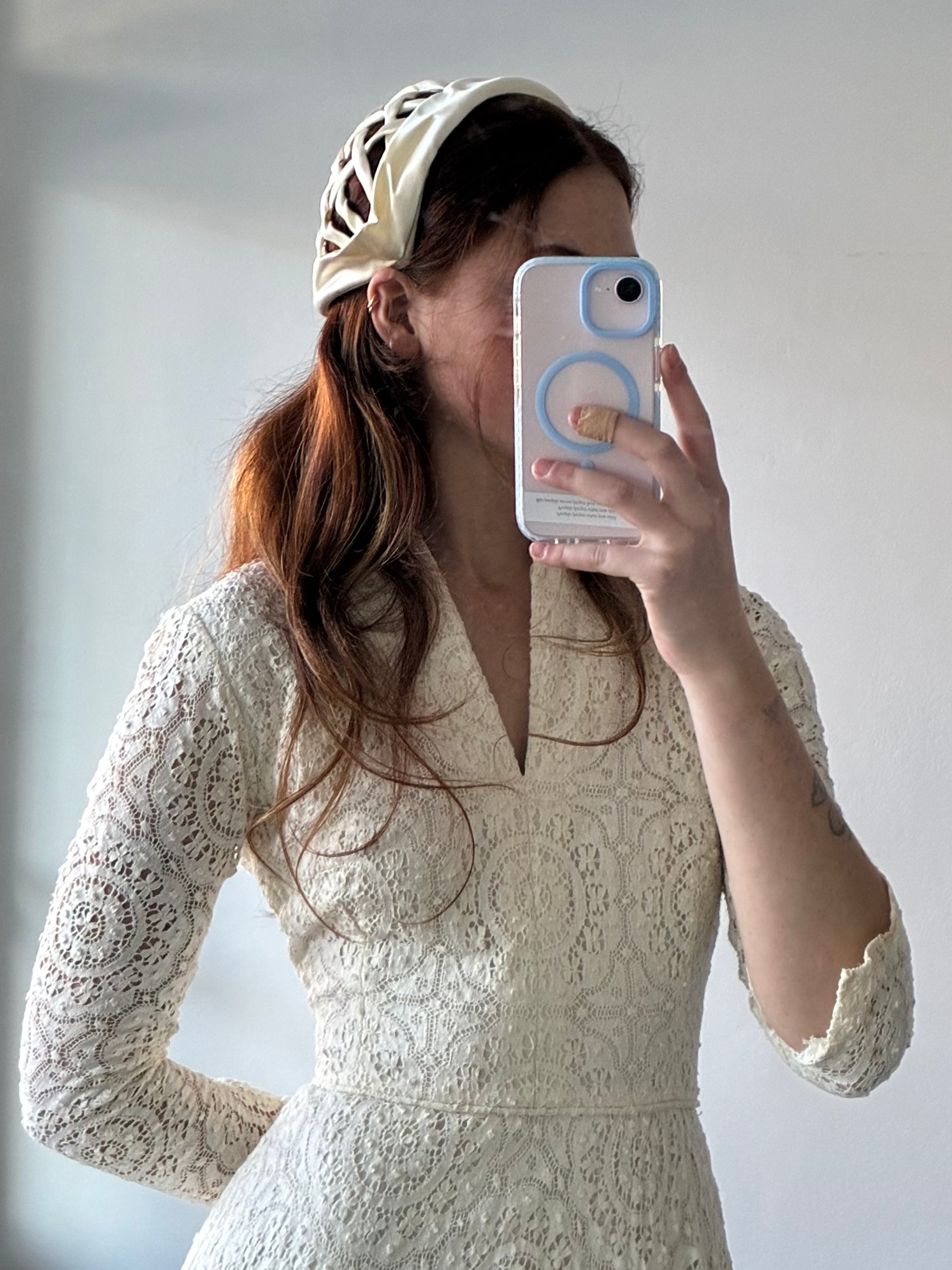 30s Candlelight Satin Juliet Cap Cual