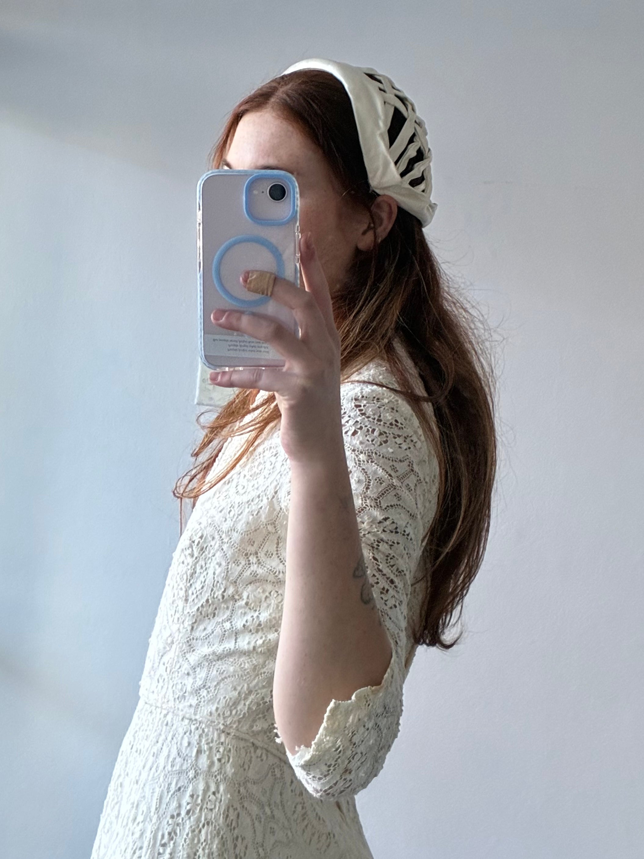30s Candlelight Satin Juliet Cap Cual