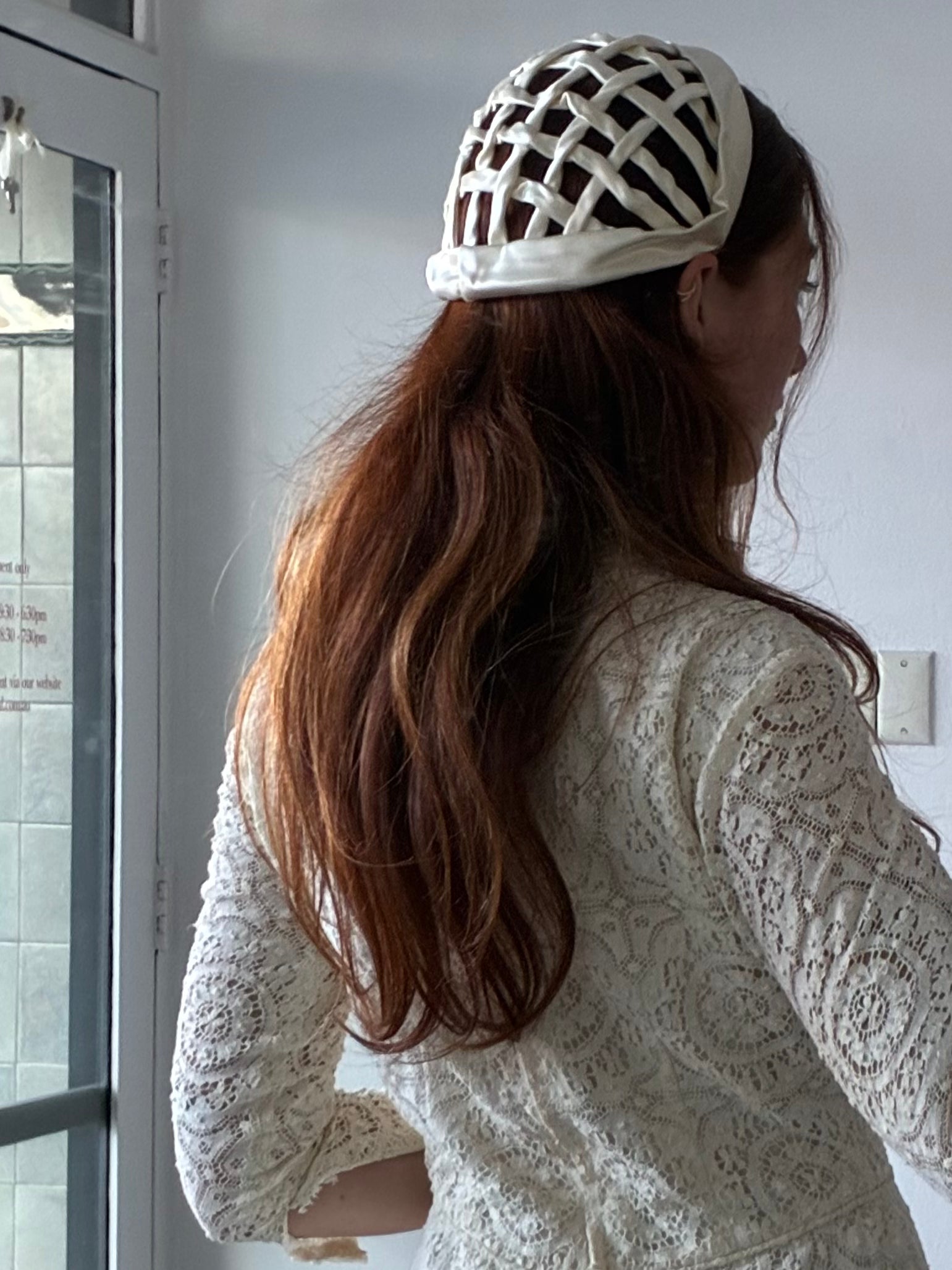 30s Candlelight Satin Juliet Cap Cual