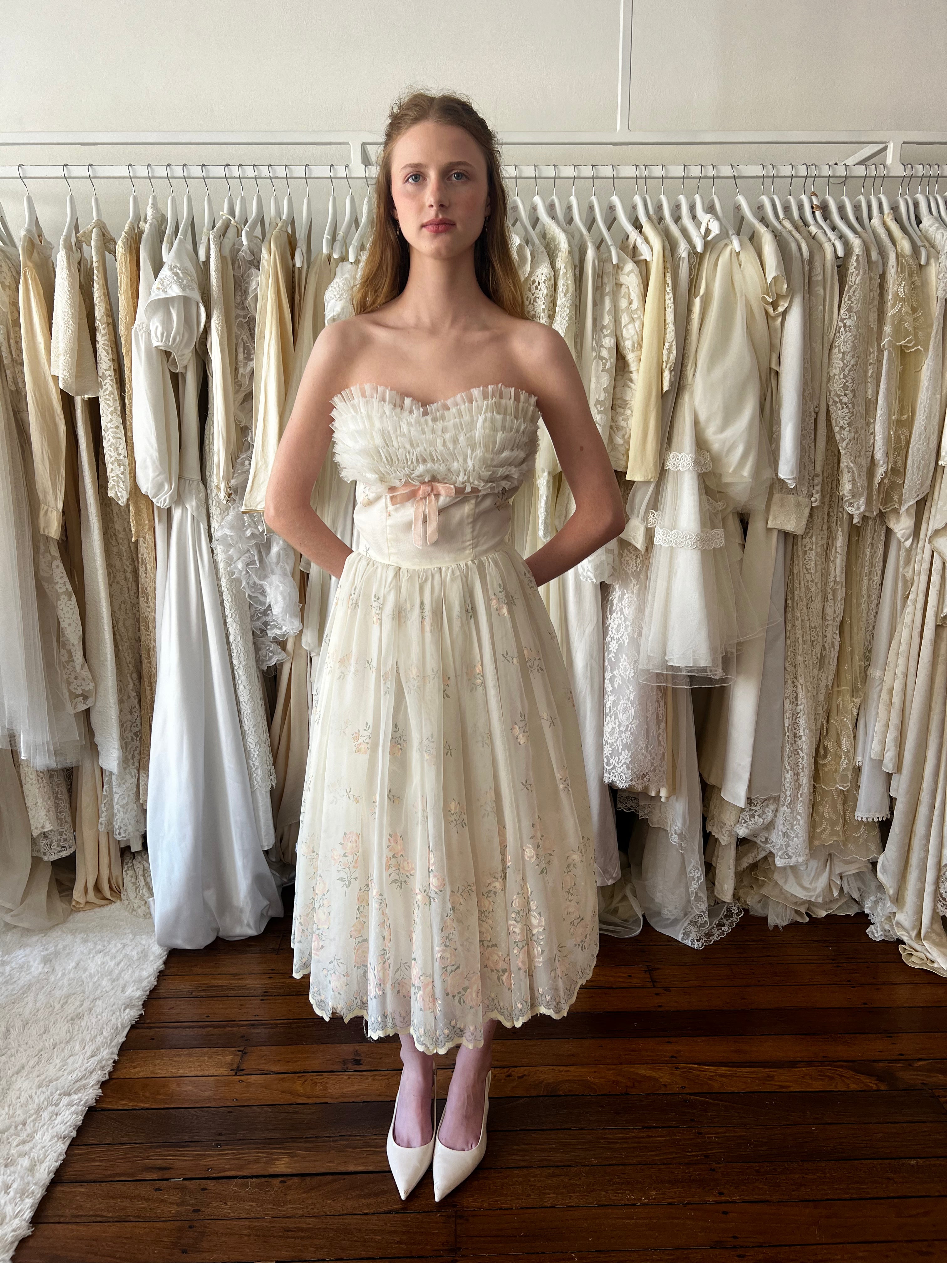 40s Strapless Tea Length Dress