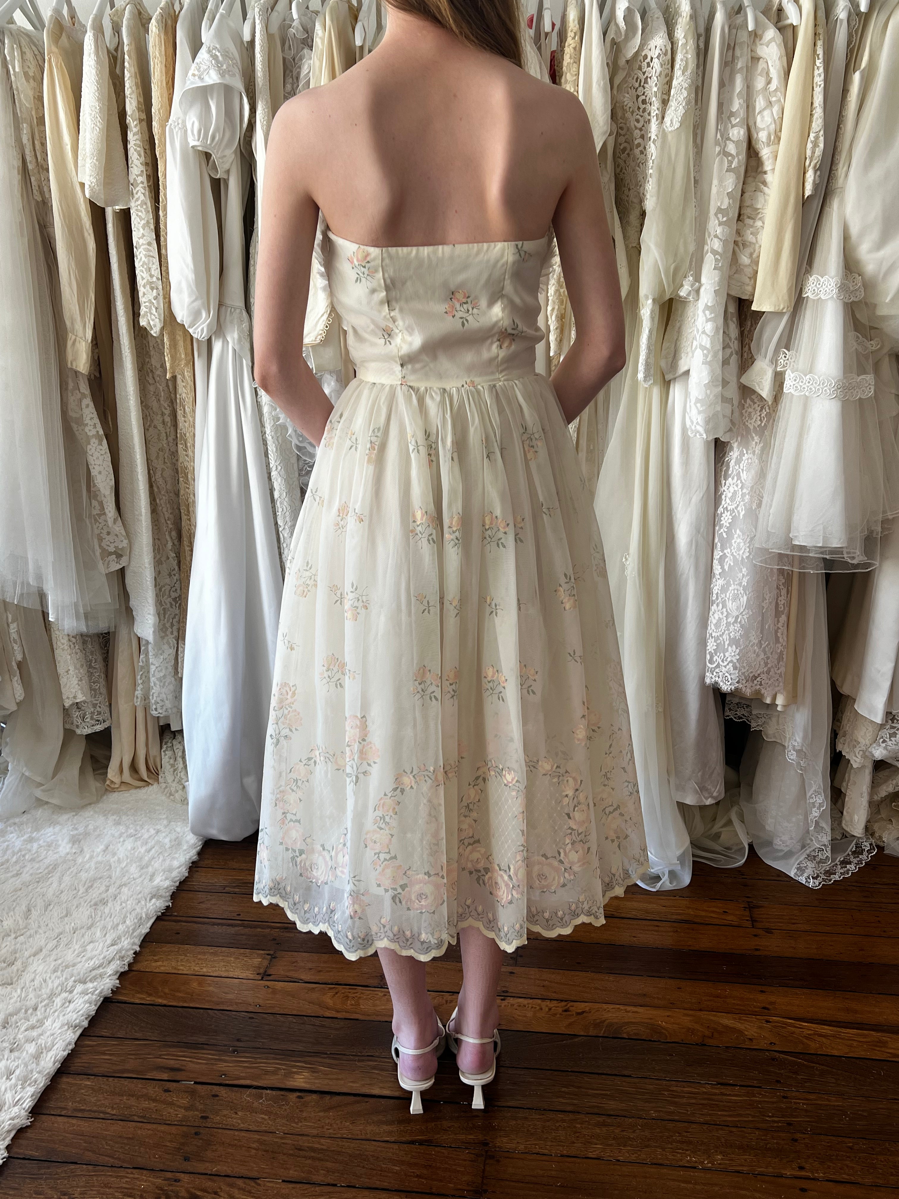 40s Strapless Tea Length Dress