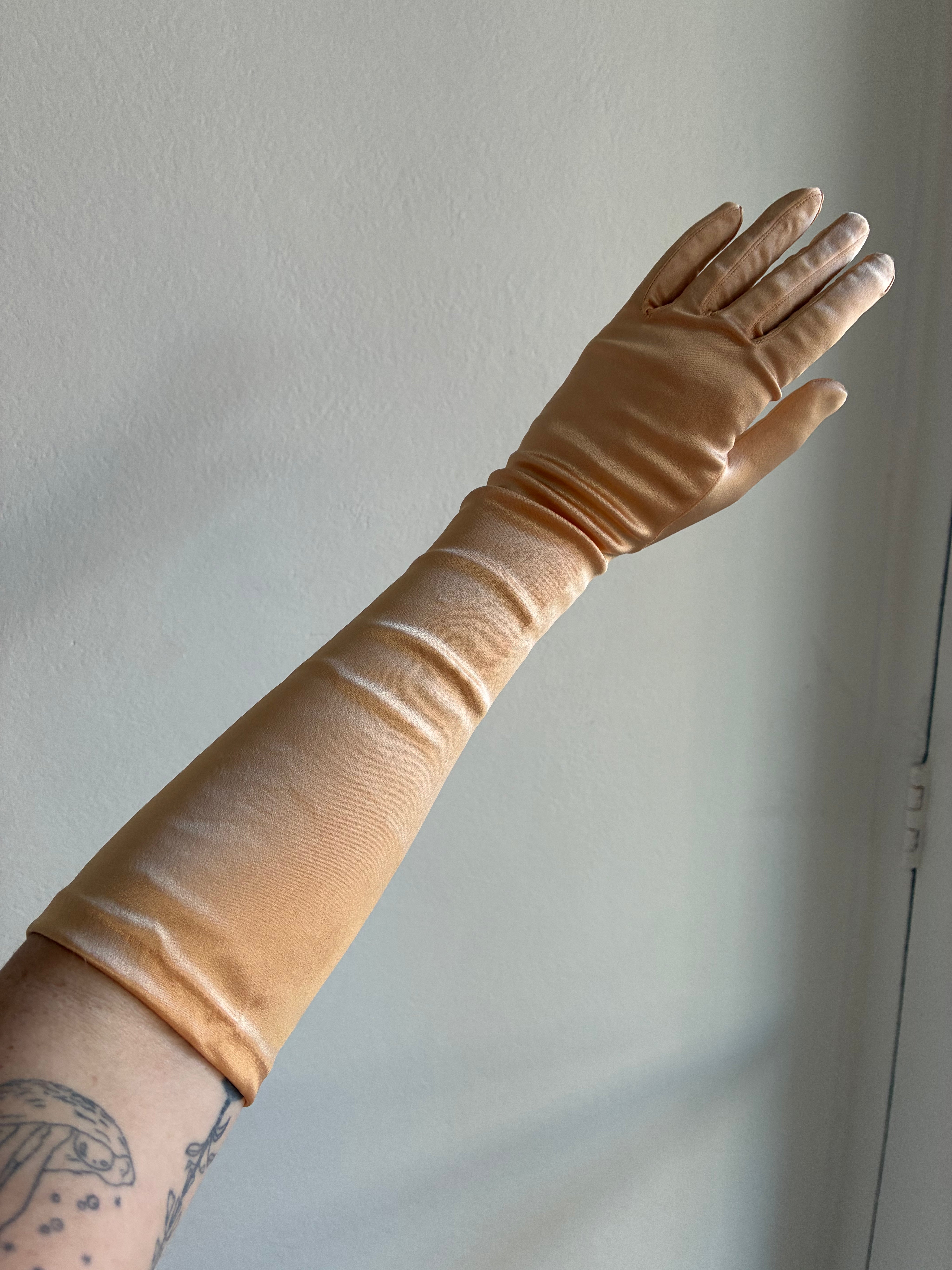 50s Burnt Orange Satin Finish Elbow Gloves
