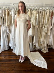 60s Lace Ruffle Empire Dress with Rectangular Train