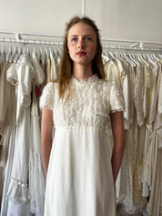 60s Lace Ruffle Empire Dress with Rectangular Train