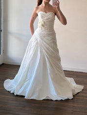 2000s Maggie Sottero Couture Strapless Asymmetrical Pleated Dress