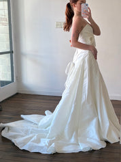 2000s Maggie Sottero Couture Strapless Asymmetrical Pleated Dress