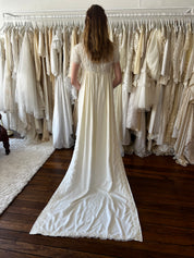 60s Lace Ruffle Empire Dress with Rectangular Train