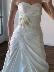 2000s Maggie Sottero Couture Strapless Asymmetrical Pleated Dress