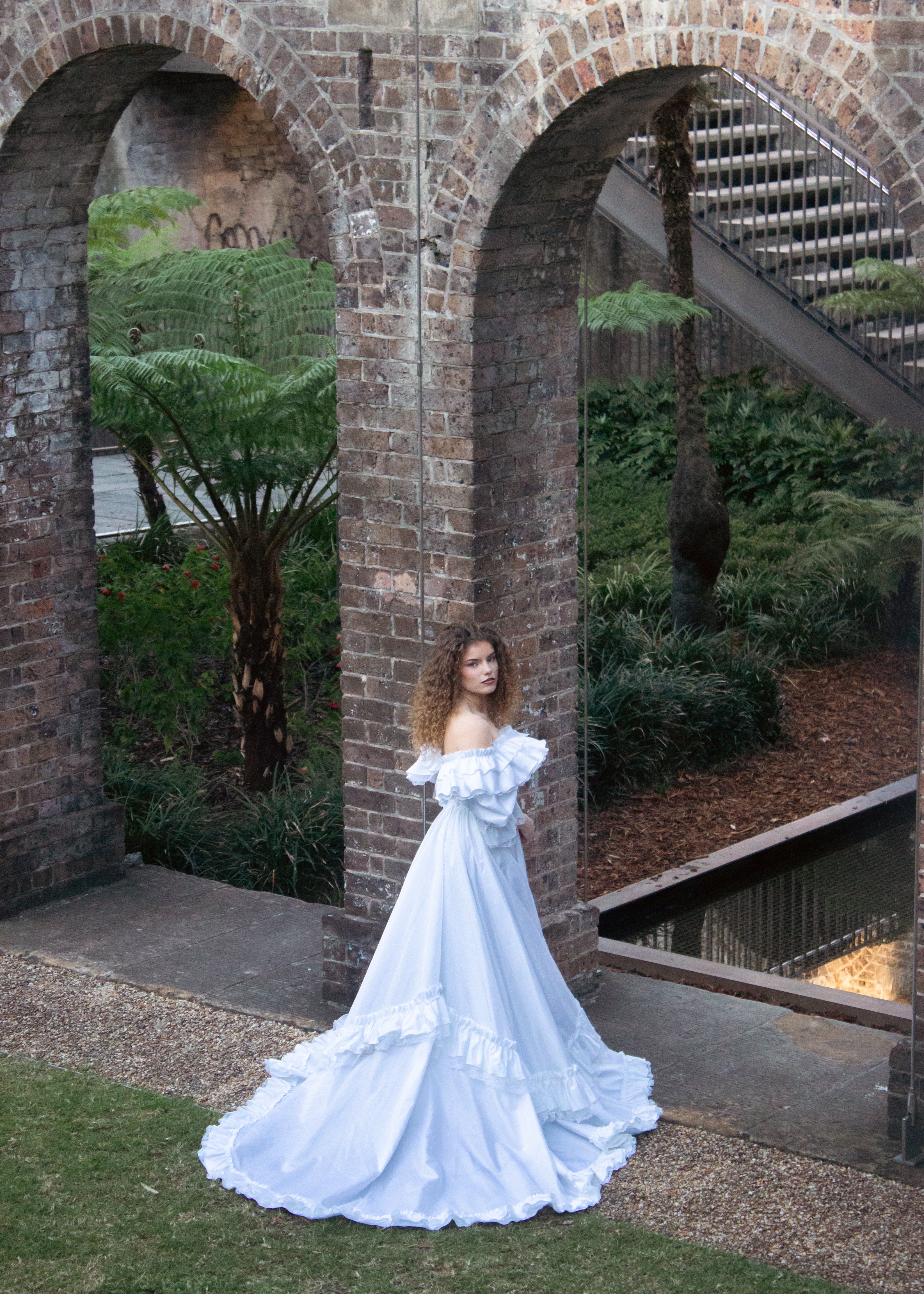 80s Lace and Ruffle Detail Ballgown