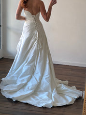2000s Maggie Sottero Couture Strapless Asymmetrical Pleated Dress