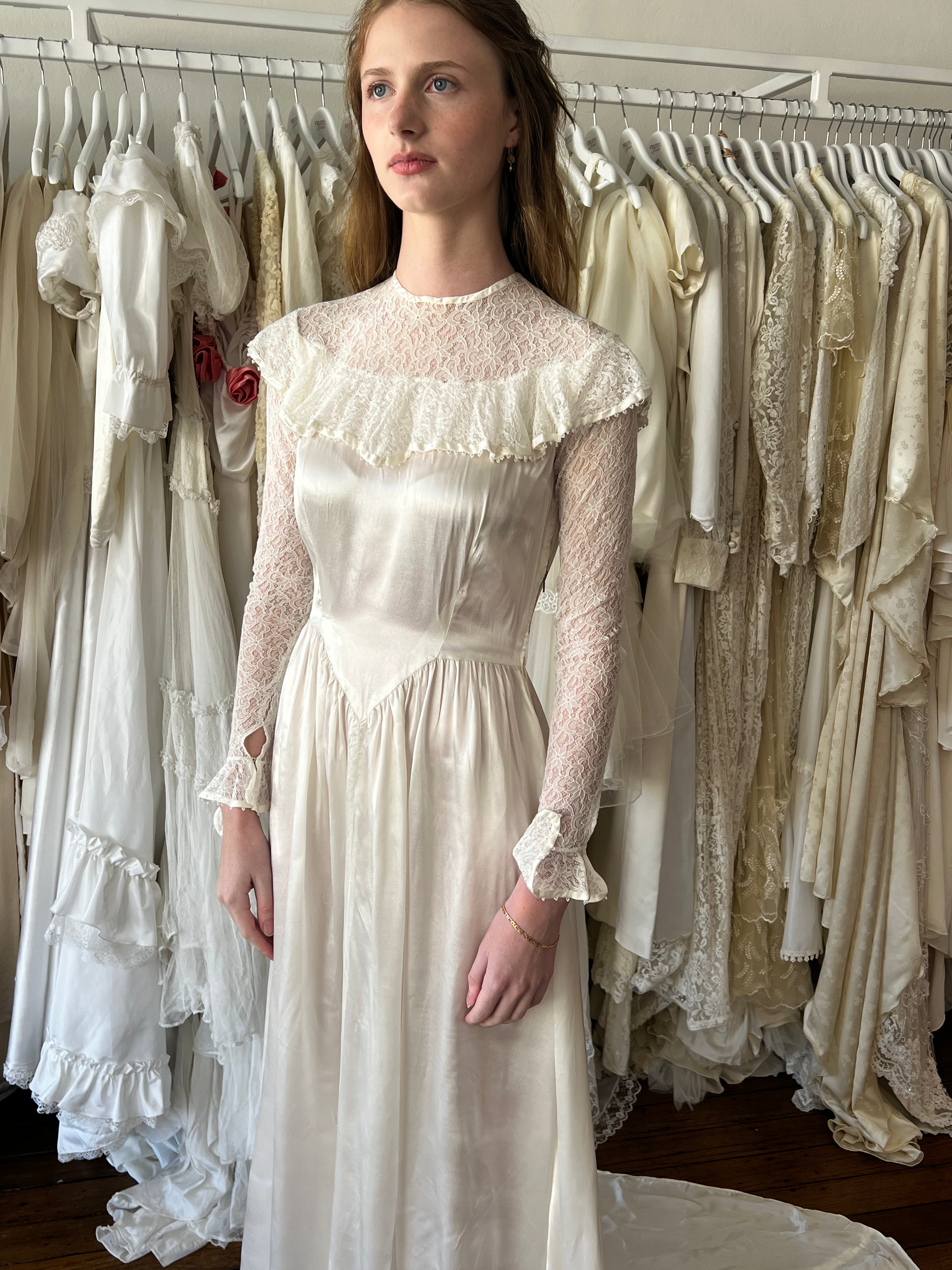 30s Lace and Liquid Silk Basque Waist Dress